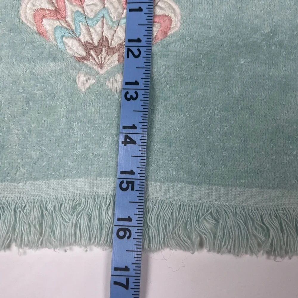 Cannon Royal 2pc Set Blue Green 100% Cotton‎ Embroidered Seashell Towels 80s